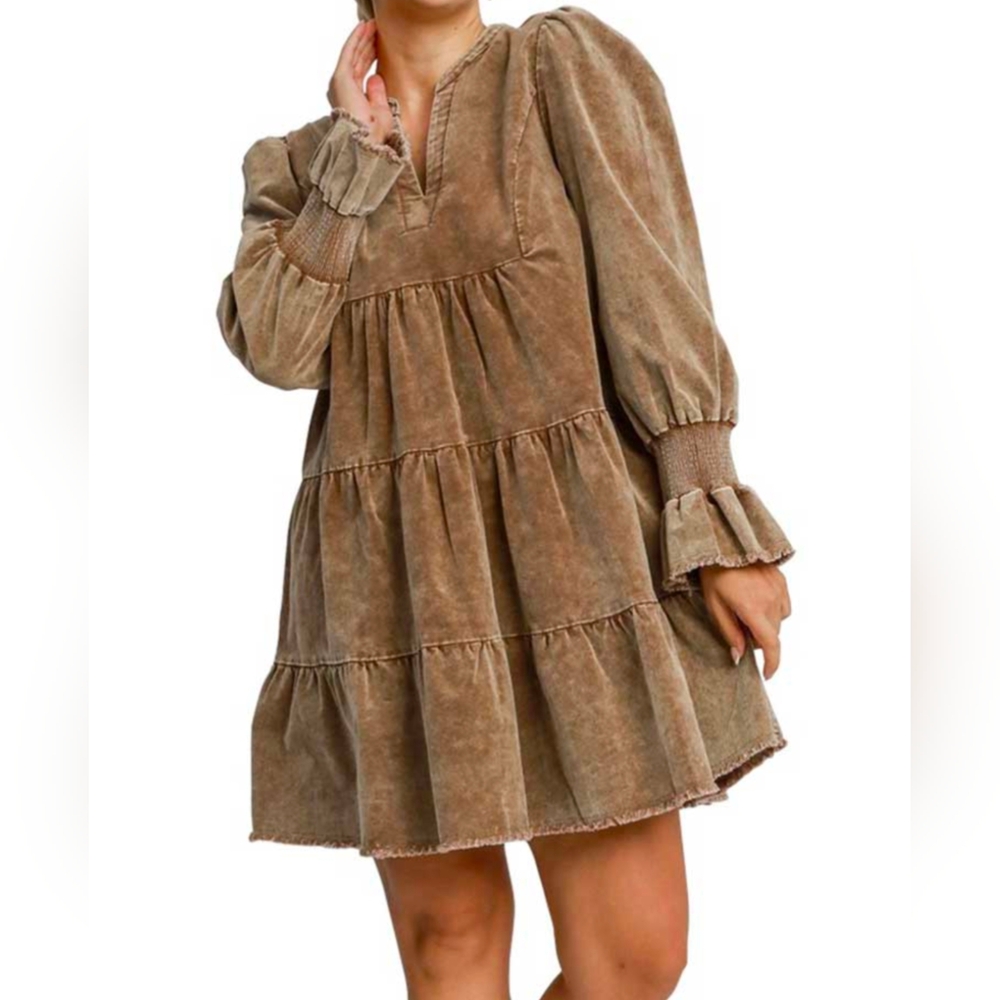 Brown Tiered Long Sleeve Umgee Dress